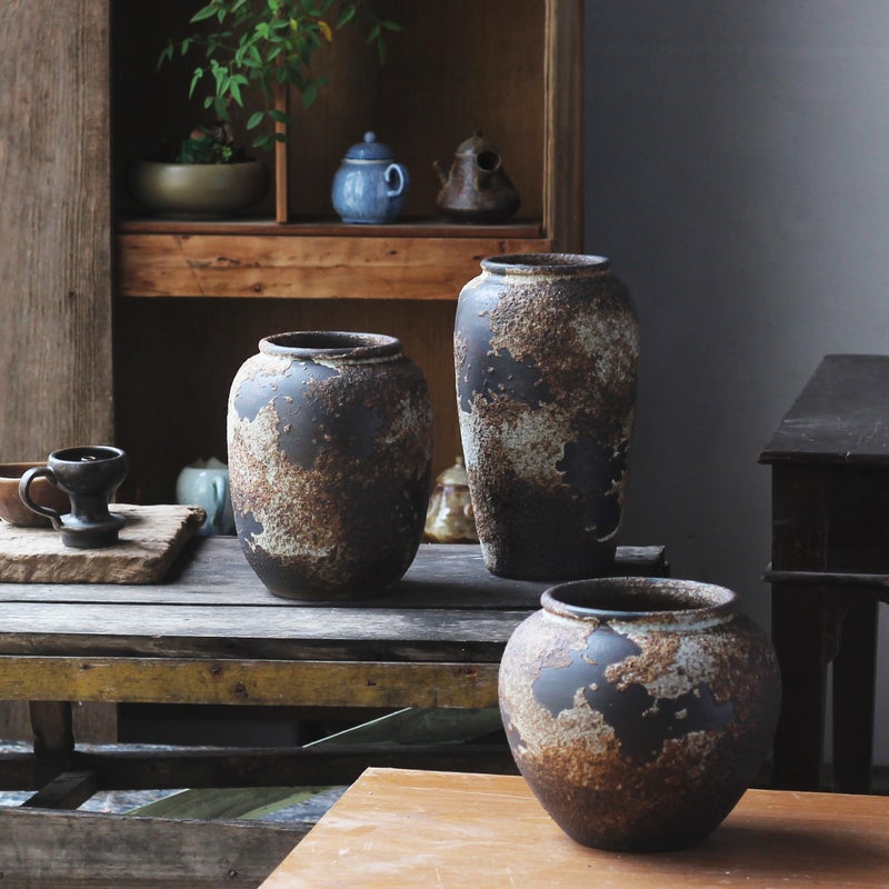 Denique Rustic Vase for Home Decor, Farmhouse Terracotta Vases, Large Ceramic Vase for Living Room Decor, Black Pottery Vase Large Clay Vase, Rustic Farmhouse Tabletop Decor(C-29cm) - Image 4
