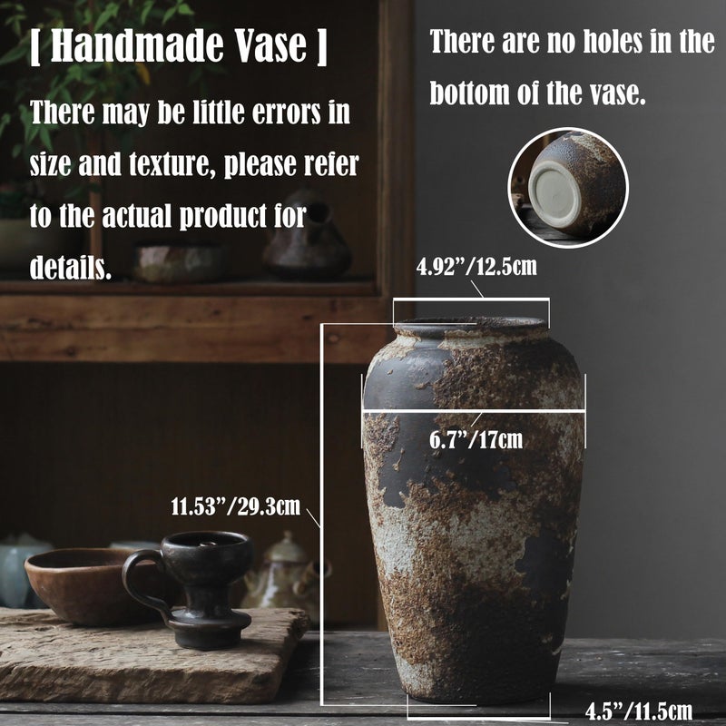 Denique Rustic Vase for Home Decor, Farmhouse Terracotta Vases, Large Ceramic Vase for Living Room Decor, Black Pottery Vase Large Clay Vase, Rustic Farmhouse Tabletop Decor(C-29cm) - Image 2