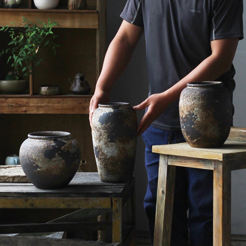 Denique Rustic Vase for Home Decor, Farmhouse Terracotta Vases, Large Ceramic Vase for Living Room Decor, Black Pottery Vase Large Clay Vase, Rustic Farmhouse Tabletop Decor(C-29cm) - Image 5