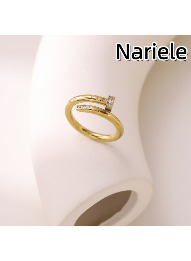 Nariele New Diamond Studded Fashionable Niche Design Stainless Steel Ring