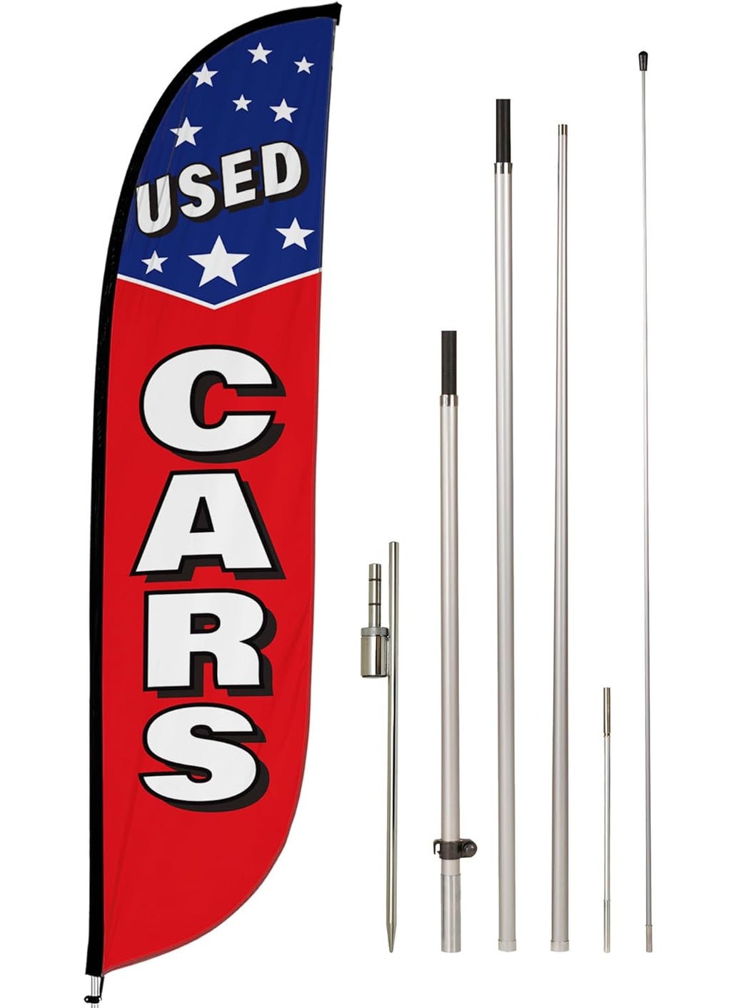 LookOurWay LookOurWay Feather Flag Pole Kit  12 Feet Tall Advertising Flag Banner with Fiberglass Pole Kit and Ground Spike for Business Promotion  Car Dealership Flag  Used Cars Stars  - Image 1