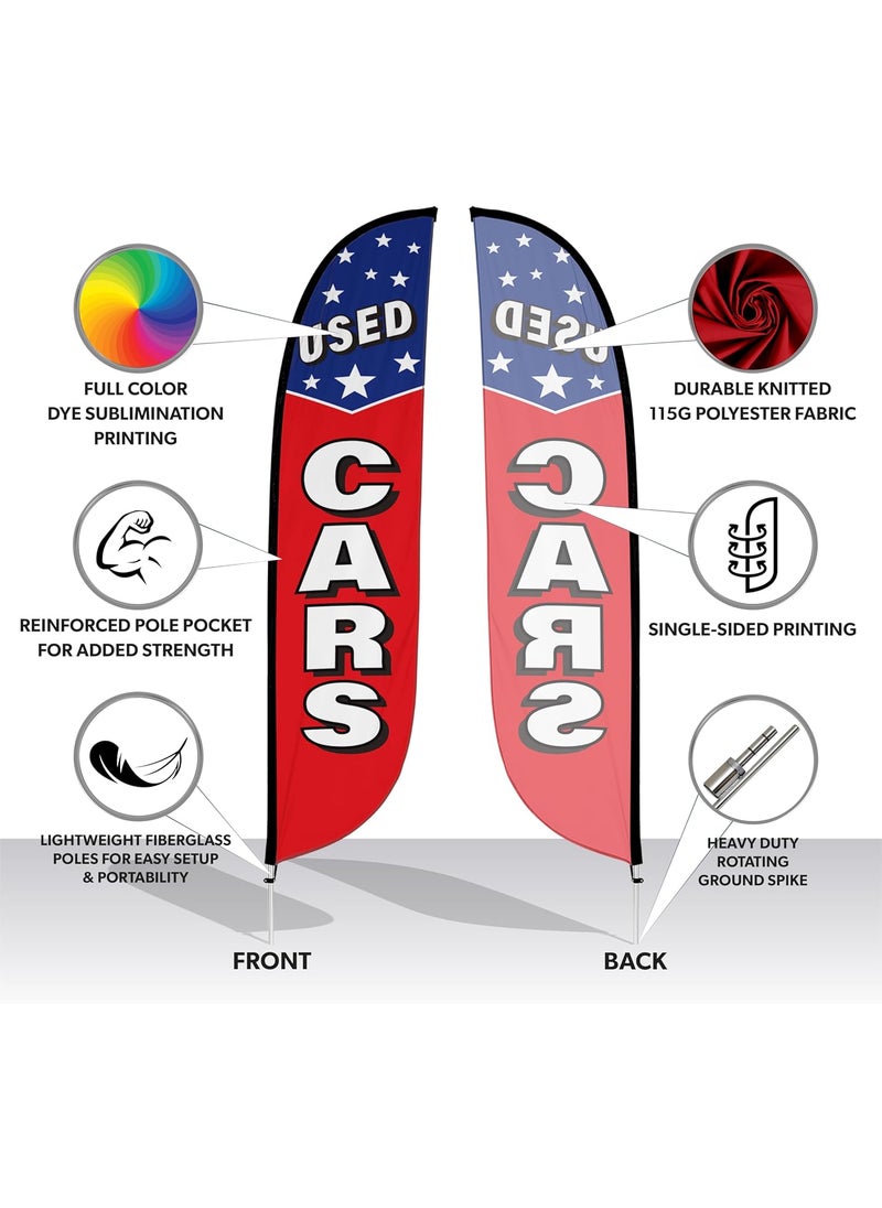 LookOurWay LookOurWay Feather Flag Pole Kit  12 Feet Tall Advertising Flag Banner with Fiberglass Pole Kit and Ground Spike for Business Promotion  Car Dealership Flag  Used Cars Stars  - Image 2