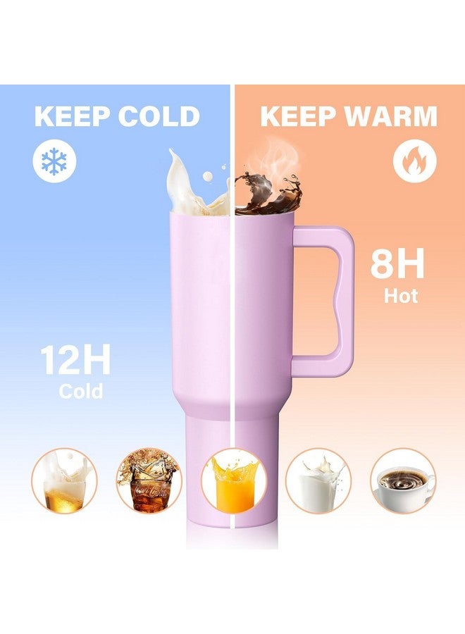 KELVEE كأس كيلفي مع مقبض وغطاء قشة 40 أونصة زجاجة ماء من الفولاذ المقاوم للصدأ مزدوجة الجدار قابلة لإعادة الاستخدام للسفر وصالة الألعاب الرياضية وكوب اليوغا خالي من BPA متين للشاي المثلج والقهوة (بنفسجي) 1200 مل - Image 4