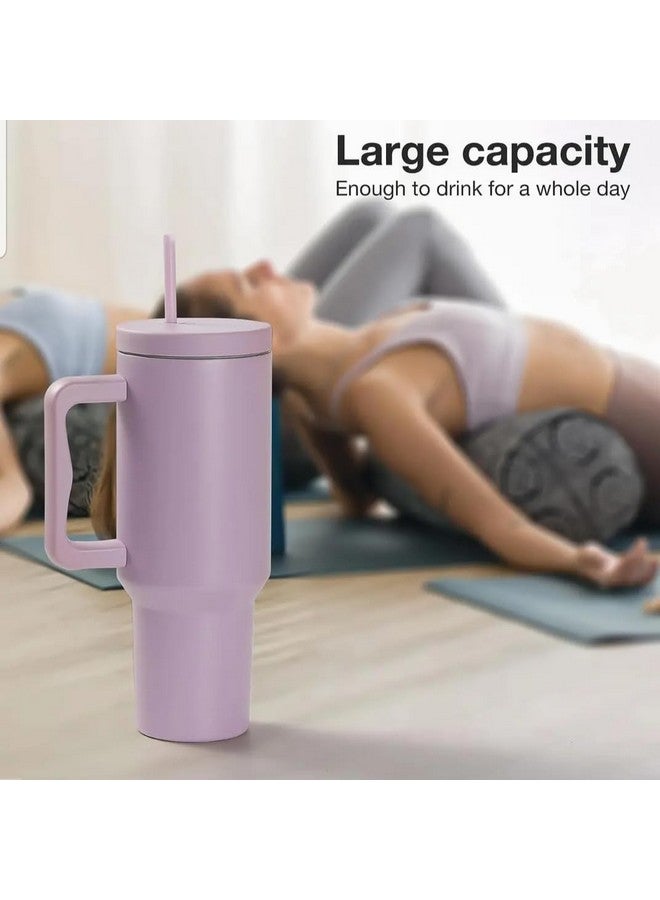 KELVEE كأس كيلفي مع مقبض وغطاء قشة 40 أونصة زجاجة ماء من الفولاذ المقاوم للصدأ مزدوجة الجدار قابلة لإعادة الاستخدام للسفر وصالة الألعاب الرياضية وكوب اليوغا خالي من BPA متين للشاي المثلج والقهوة (بنفسجي) 1200 مل - Image 3