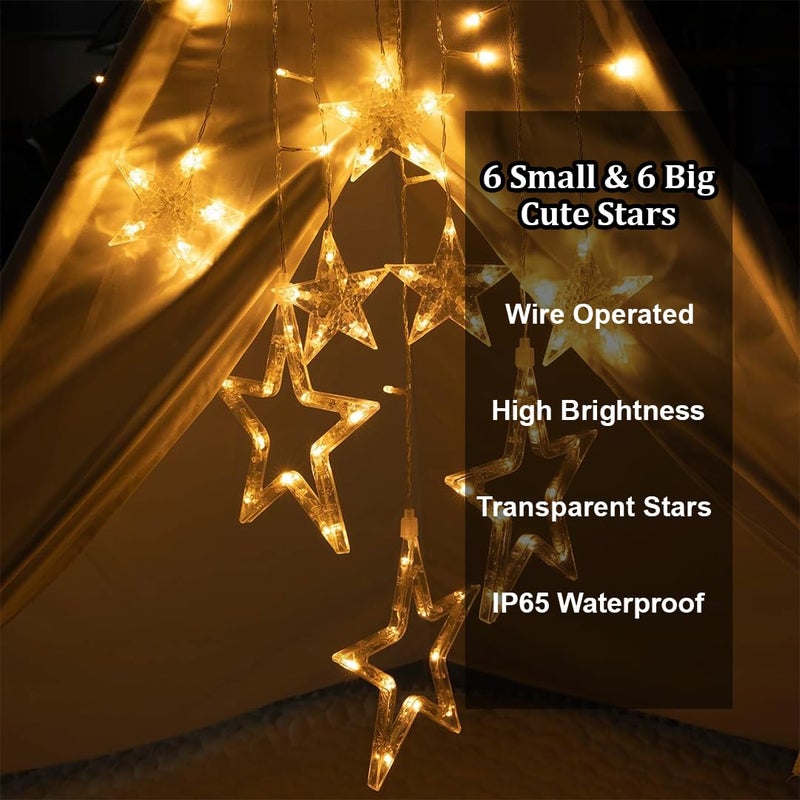 fizzytech 12 Stars LED Plastic Corded Electric Curtain String Lights Window Curtain Hanging Light with 8 Flashing Modes Decoration for Diwali Christmas Wedding Party Lights of Home Decoration - Image 5