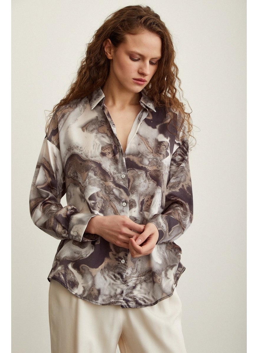 Never More Batik Pattern Shirt Gray  - Image 1