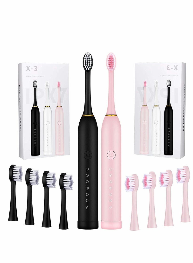 KASTWAVE Sonic Electric Toothbrushes with 2 Minutes Timer Rechargeable Electric Toothbrush Oral Care Whitening Toothbrush for Adults and Kids 8 Pieces Replacement Brush Heads Pink and Black  - Image 1