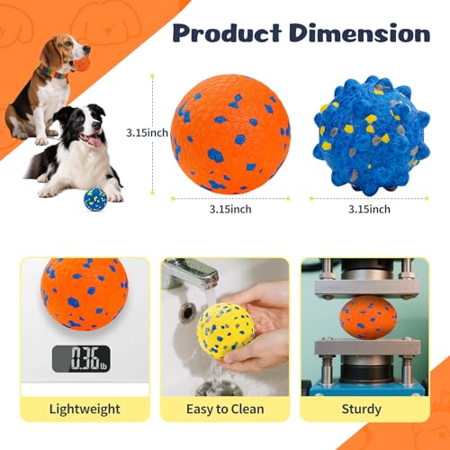 HIPPIH Dog Balls Interactive Tennis Balls for Dogs, Dog Toys for Aggressive Chewers, Tough Puppy Chew Toys for Teething, 3" Fetch Ball Water Toy for Small/Medium Breed, High Bouncy & Floating, 3 Pack - Image 5