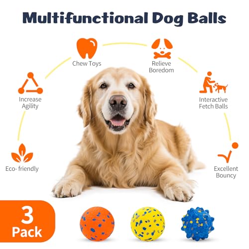 HIPPIH Dog Balls Interactive Tennis Balls for Dogs, Dog Toys for Aggressive Chewers, Tough Puppy Chew Toys for Teething, 3" Fetch Ball Water Toy for Small/Medium Breed, High Bouncy & Floating, 3 Pack - Image 2
