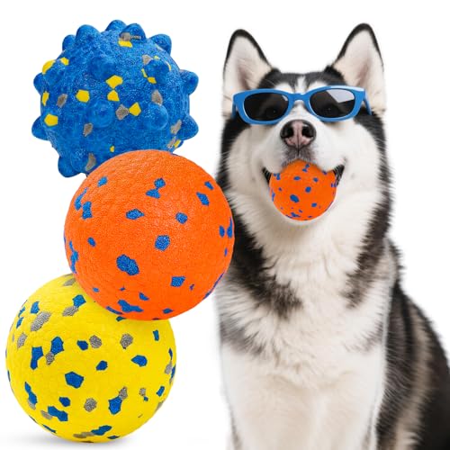 HIPPIH Dog Balls Interactive Tennis Balls for Dogs, Dog Toys for Aggressive Chewers, Tough Puppy Chew Toys for Teething, 3" Fetch Ball Water Toy for Small/Medium Breed, High Bouncy & Floating, 3 Pack - Image 1