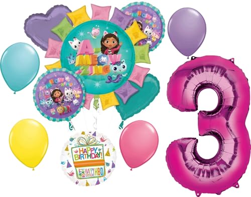 Anagram Gabbys 3rd Birthday Party Supplies Cats and Dollhouse Balloon Bouquet Decorations - Image 1
