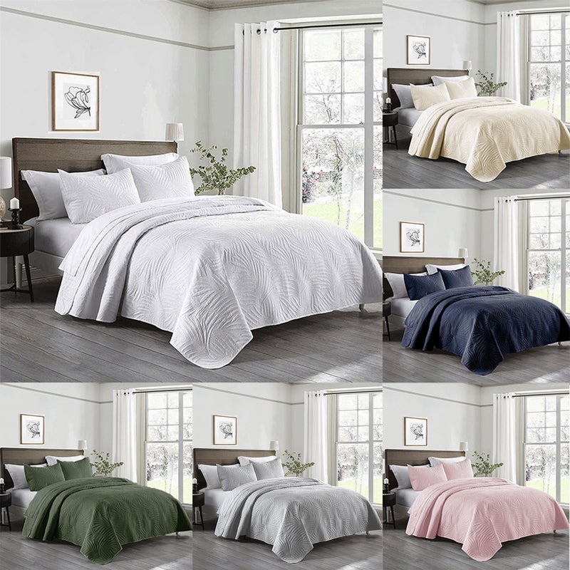 3pcs Ultrasonic Leaf Embossed Bedspread Set Twin Dark Green Bedding Including Bedspread And Pillowcases Soft Breathable Comfortable For Bedroom Dormitory Room Decor - Image 1