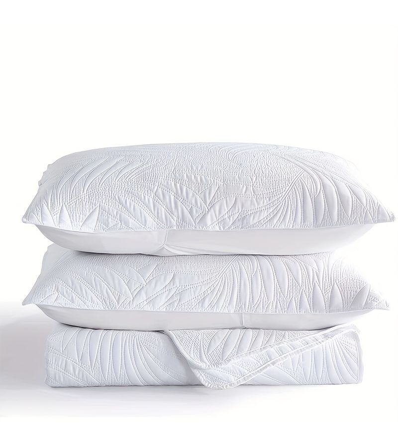 3pcs Ultrasonic Leaf Embossed Bedspread Set Twin Dark Green Bedding Including Bedspread And Pillowcases Soft Breathable Comfortable For Bedroom Dormitory Room Decor - Image 2