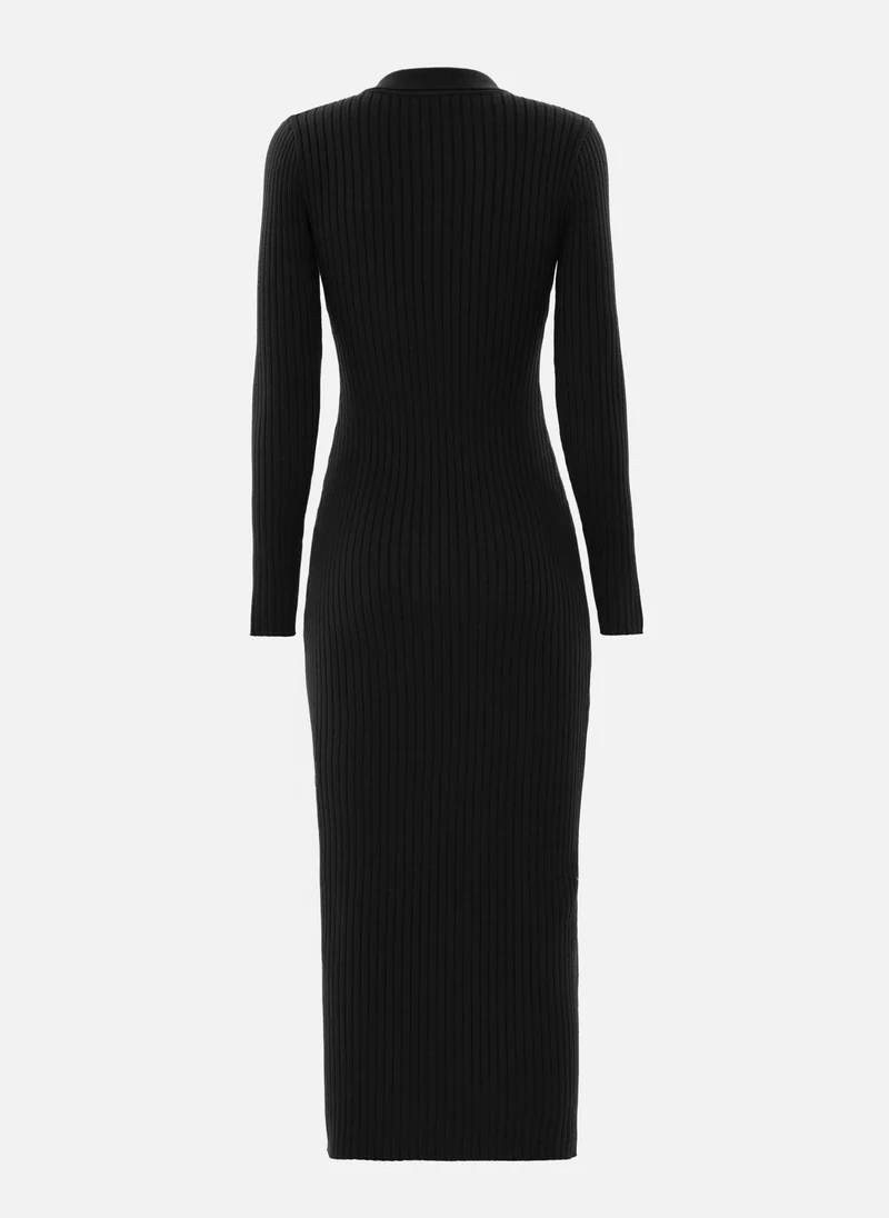 Lichi  Ribbed knitted maxi dress with triangular collar for Women | Best Price UAE