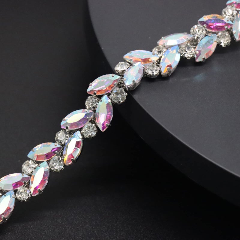 Jerler 1 Yard Rhinestone Trim Crystal Rhinestone Chain Applique Ideal for DIY Decoration and Wedding Clothing Embellishments 06 Width Green