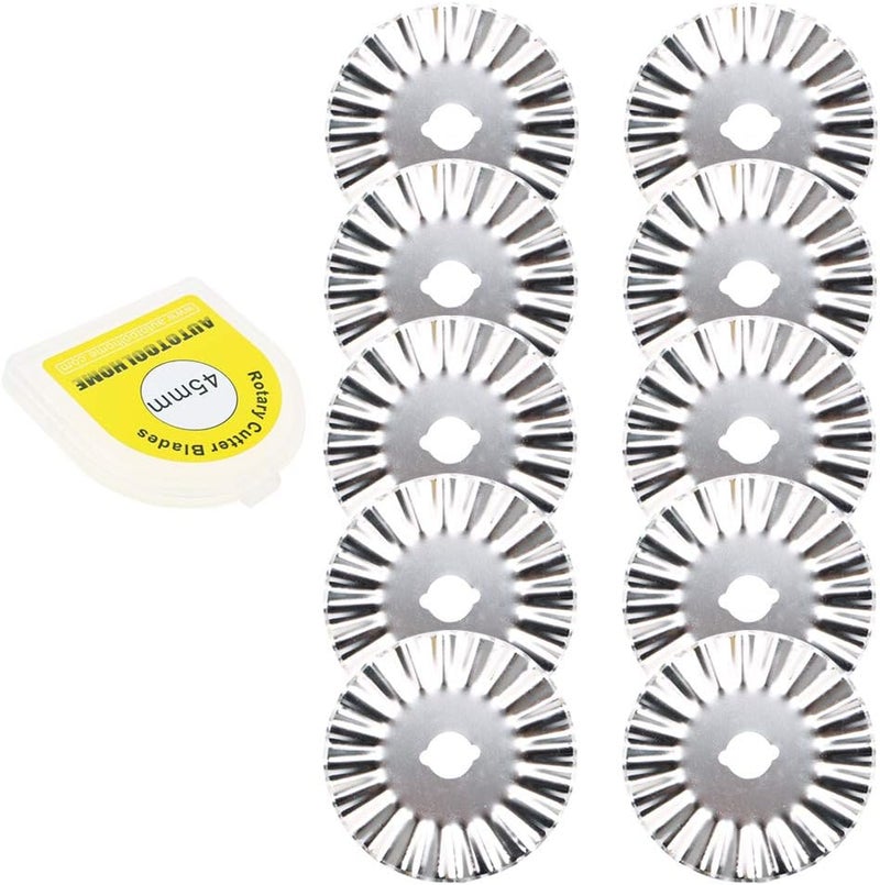 AUTOTOOLHOME 10pc 45mm Pinking Blades Rotary Cutter Pink Knife Refill Blade for Cloth Fabric Portable Paper Trimmer Sewing Tools - Image 1