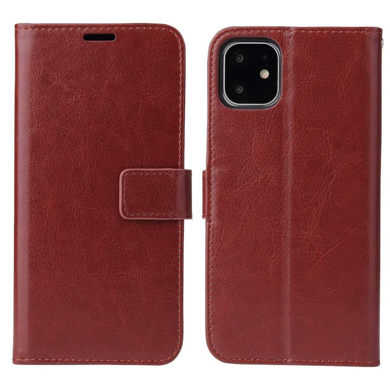 غطاء واقي بملمس باللون بني بوظيفة حامل جلد لـ Redmi Note 14 Pro مع تصميم قابل للطي وحامل بطاقات مع حبل تعليق مع حامل قابل للطي سهل التخزين عملي للاستخدام المتكرر للمكتب - Image 1