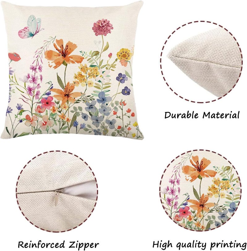 ONFAON Spring Summer Pillow Covers 20x20 Set of 4,Floral Seasonal Summer Outdoor Decoration Pillowcase Linen Cushion Cover for Couch Sofa - Image 4