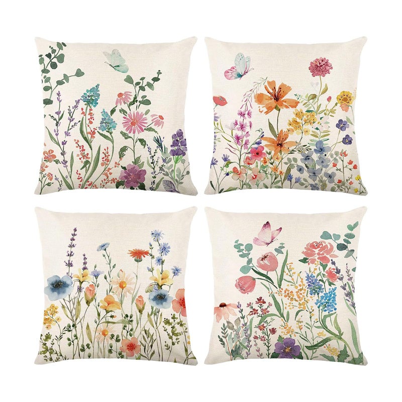 ONFAON Spring Summer Pillow Covers 20x20 Set of 4,Floral Seasonal Summer Outdoor Decoration Pillowcase Linen Cushion Cover for Couch Sofa - Image 1