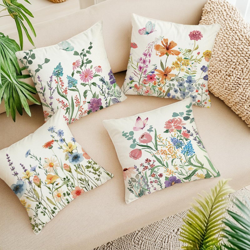 ONFAON Spring Summer Pillow Covers 20x20 Set of 4,Floral Seasonal Summer Outdoor Decoration Pillowcase Linen Cushion Cover for Couch Sofa - Image 5