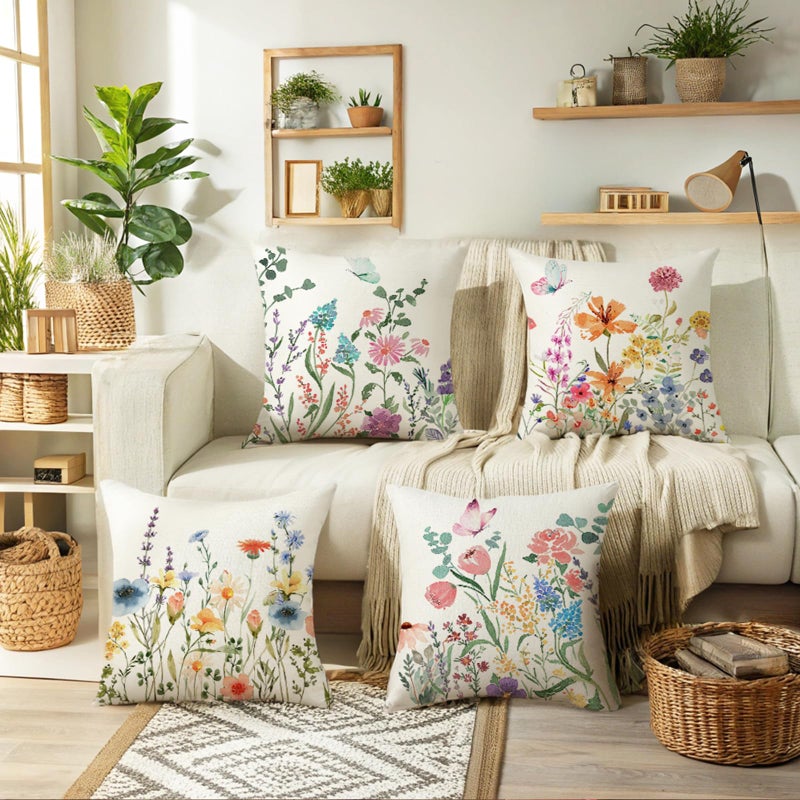 ONFAON Spring Summer Pillow Covers 20x20 Set of 4,Floral Seasonal Summer Outdoor Decoration Pillowcase Linen Cushion Cover for Couch Sofa - Image 2