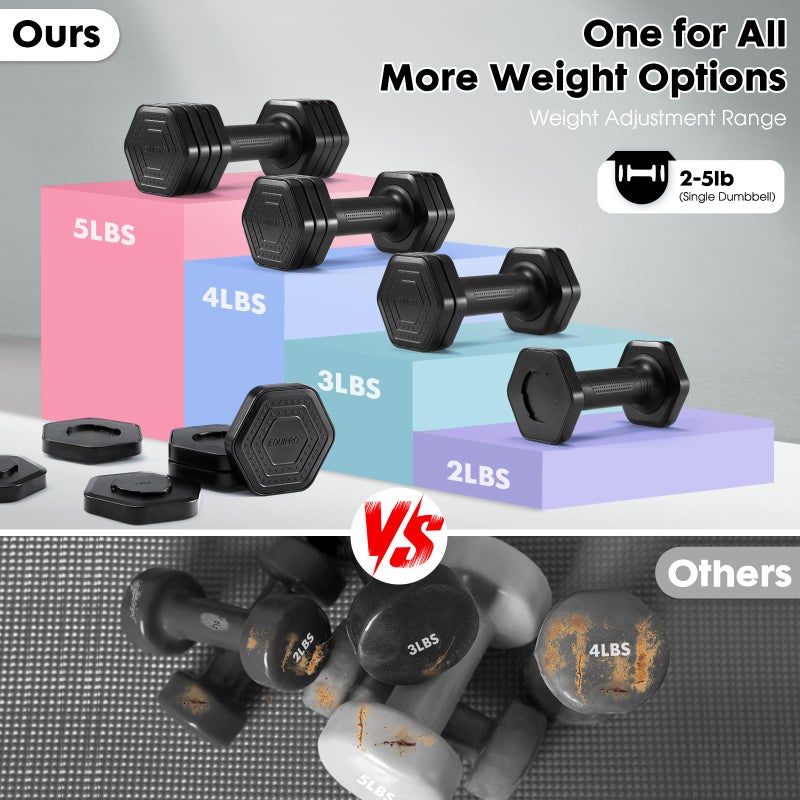EQUIPRO Adjustable Dumbbell Set, 4 in 1 Weights for Women at Home, Hand Weights Dumbbells for Women, Each 2lb 3lb 4lb 5lb Fast Adjust Weight with Soft TPU Handle for Home Gym Exercise Training - Image 5