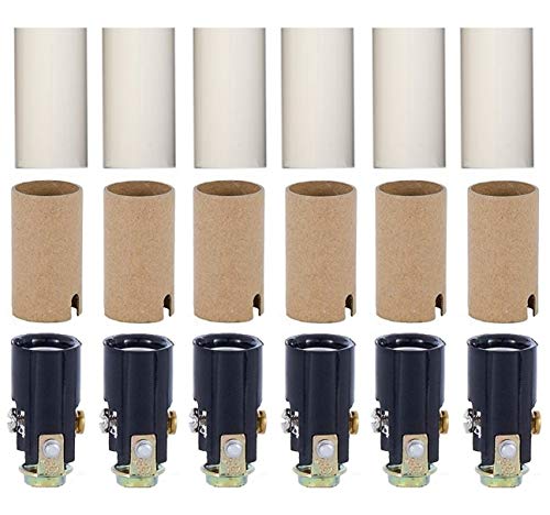 Creative Hobbies Chandelier Lighting Fixture Socket Kit Candelabra E12 Sockets with Cardboard Insulators and 1Inch Tall White Plastic Candle Covers 6 Pack