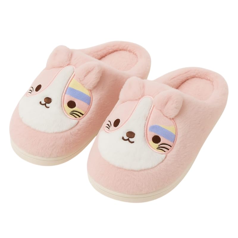 Krystle Unisex Cartoon Dog Plush Slippers for Men & Women – Winter Warm Indoor House Slippers with Soft Sole, Cute Animal Design (Pink,5UK) - Image 1