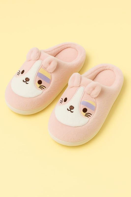 Krystle Unisex Cartoon Dog Plush Slippers for Men & Women – Winter Warm Indoor House Slippers with Soft Sole, Cute Animal Design (Pink,5UK) - Image 2