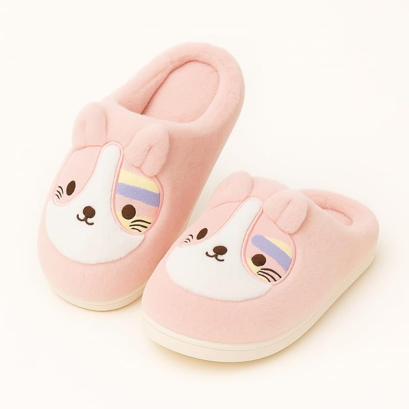 Krystle Unisex Cartoon Dog Plush Slippers for Men & Women – Winter Warm Indoor House Slippers with Soft Sole, Cute Animal Design (Pink,5UK) - Image 3