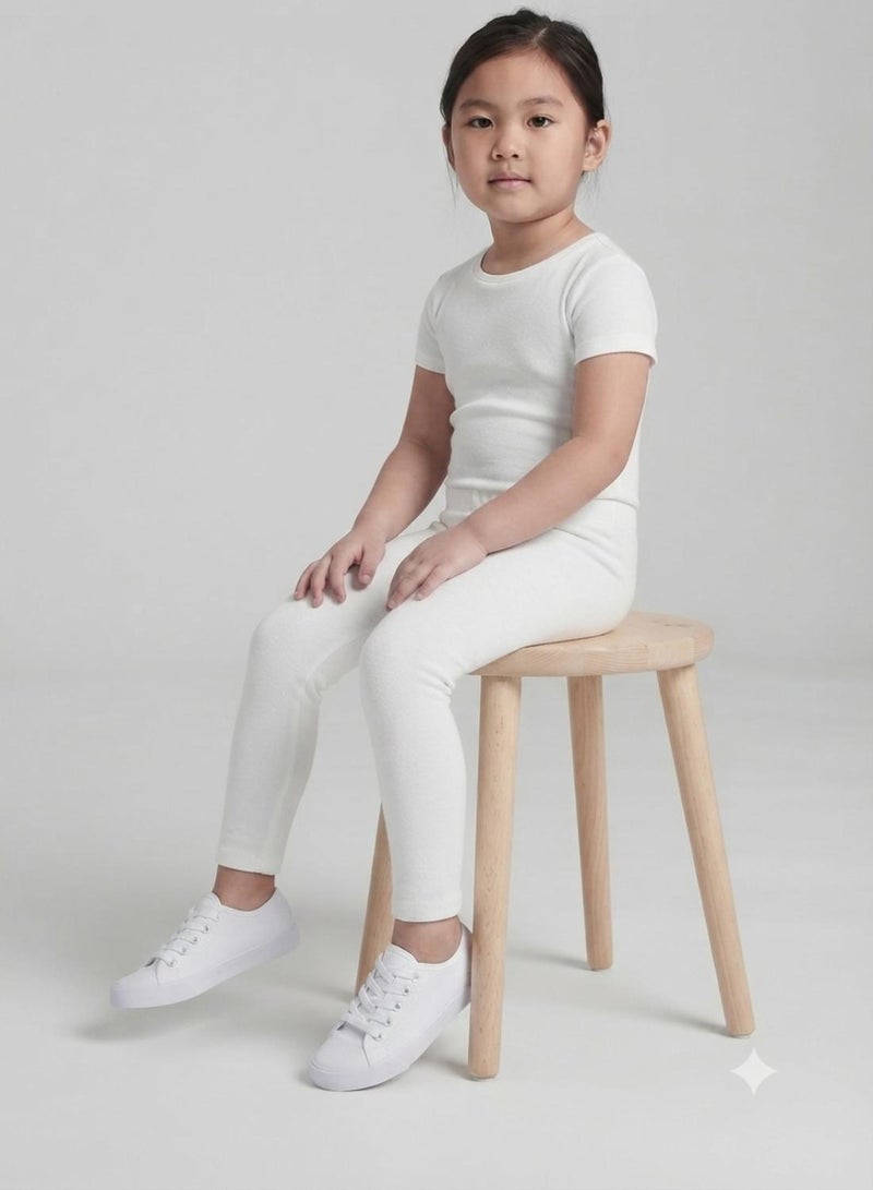 babyqlo Girls White Full-Length School Uniform Leggings - Image 4