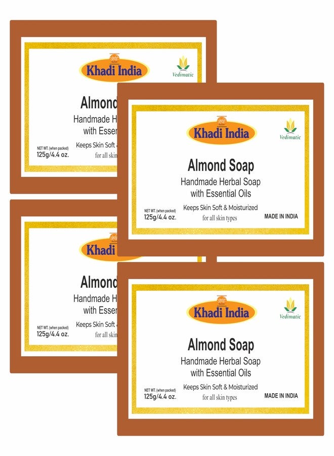 Vedimatic Khadi 100% Pure & Natural Almond Soap, 125g |Herbal Bathing Bar | Natural Soap with Essential Oils | Restores moisture content| Suitable for All Skin Types | Pack of 4 - Image 1