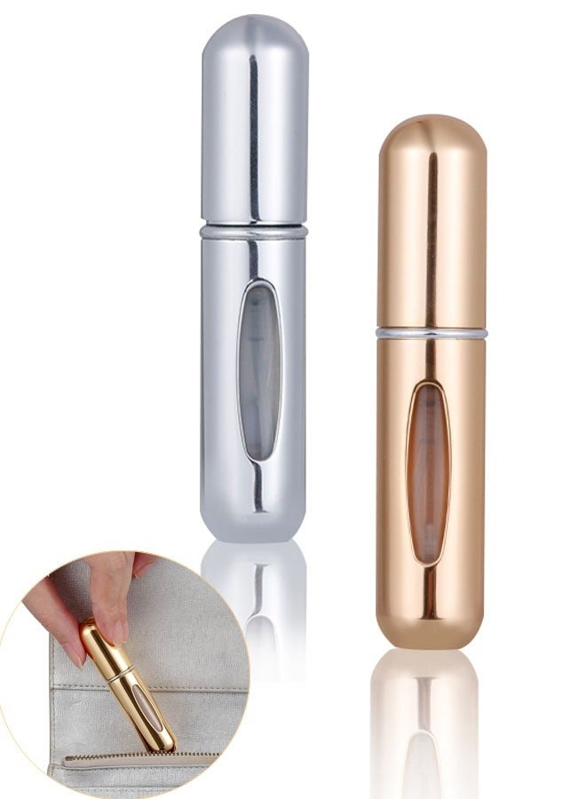 2 Pcs 6ml Travel Refillable Perfume Atomizer Spray Bottle Set (Frosted Gold+Frosted Sliver) - Image 1
