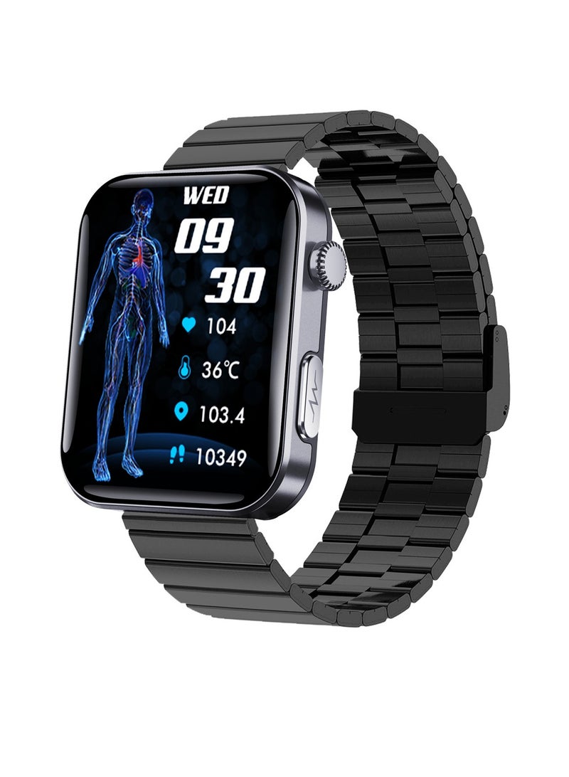 Smart Health Watch, Magnetic Charging Activity Tracker Watch, Full Touch IPS Display Android Smart Watch, Sturdy And Durable Health Monitoring Watch, (1pc, Black, Steel Bamboo Strap)  - Image 1