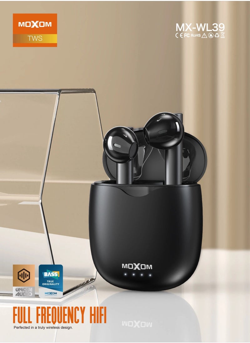 MOXOM - WL39 Tws Bluetooth In-Ear Earphones With Charging Case Black - Image 1