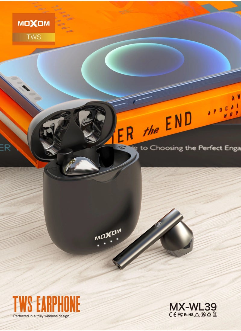 MOXOM - WL39 Tws Bluetooth In-Ear Earphones With Charging Case Black - Image 1