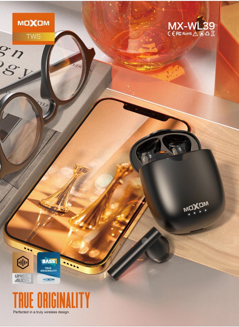 MOXOM - WL39 Tws Bluetooth In-Ear Earphones With Charging Case Black - Image 1