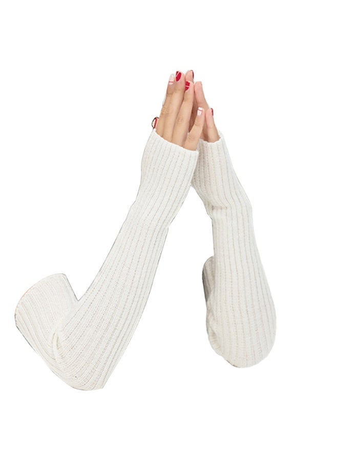 Women Girls Knit Soft Stretchy Fingerless Gloves Arm Warmers Long Gloves - Image 3