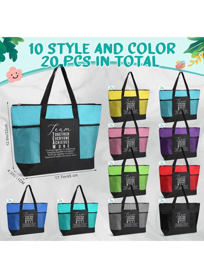 Locmeo 20 Pcs Team Employee Appreciation Tote Bags Gifts with Mesh Pocket Zipper for Women Coworkers Office(Colorful) - Image 3