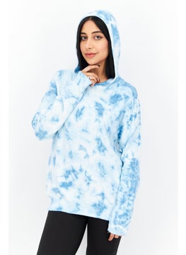 Weatherproof Women Tie Dye Long Sleeves Hoodies, Blue  - Image 1