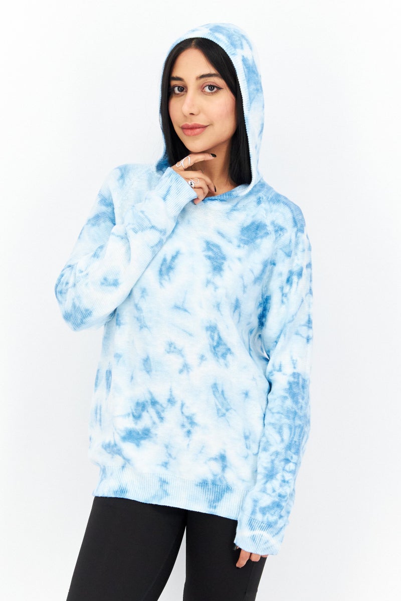 Weatherproof Women Tie Dye Long Sleeves Hoodies, Blue - Image 1