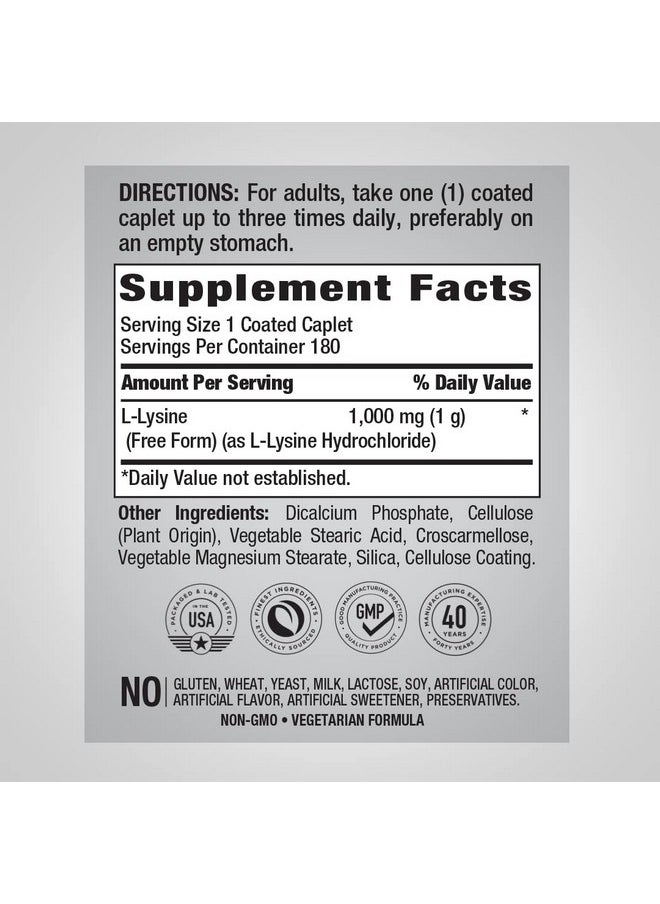 Piping Rock Llysine 1000Mg  180 Caplets  Free Form  Vegetarian Nongmo Gluten Free  - Image 3