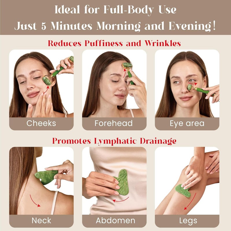 Rena Chris Gua Sha and Jade Facial Roller, Manual Facial Massager and GuaSha Tool, Sculpt Jawline and Reduce Puffiness, Skin Care Gift (Green) - Image 4