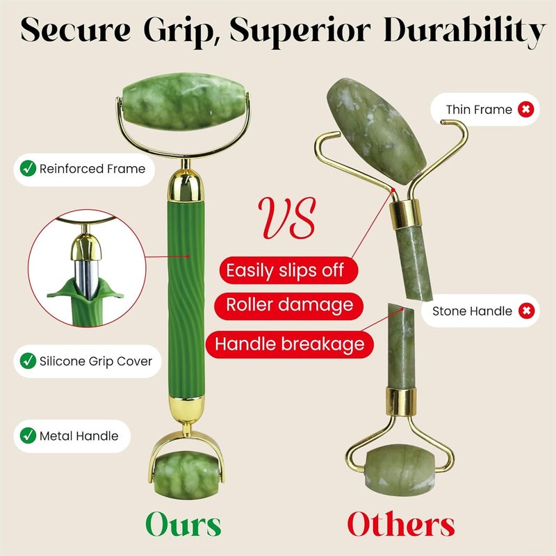 Rena Chris Gua Sha and Jade Facial Roller, Manual Facial Massager and GuaSha Tool, Sculpt Jawline and Reduce Puffiness, Skin Care Gift (Green) - Image 3