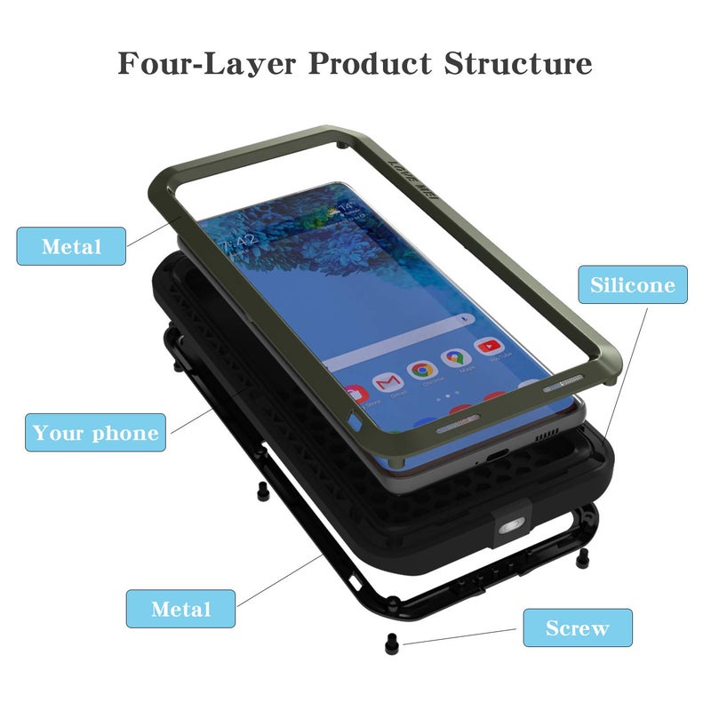 LOVE MEI Military Rugged Case for Samsung Galaxy S21 Ultra, Without Tempered Glass Screen Protector, Shockproof Dustproof Scratch Proof Hybrid Metal and Silicone Gel Heavy Duty Full Body Cover Green - Image 3