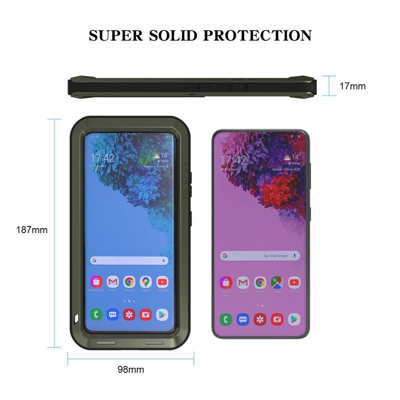 LOVE MEI Military Rugged Case for Samsung Galaxy S21 Ultra, Without Tempered Glass Screen Protector, Shockproof Dustproof Scratch Proof Hybrid Metal and Silicone Gel Heavy Duty Full Body Cover Green - Image 2
