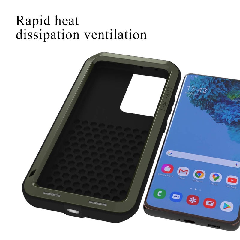 LOVE MEI Military Rugged Case for Samsung Galaxy S21 Ultra, Without Tempered Glass Screen Protector, Shockproof Dustproof Scratch Proof Hybrid Metal and Silicone Gel Heavy Duty Full Body Cover Green - Image 5