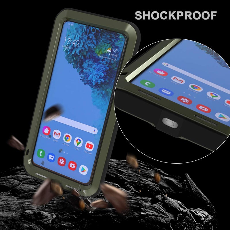 LOVE MEI Military Rugged Case for Samsung Galaxy S21 Ultra, Without Tempered Glass Screen Protector, Shockproof Dustproof Scratch Proof Hybrid Metal and Silicone Gel Heavy Duty Full Body Cover Green - Image 4