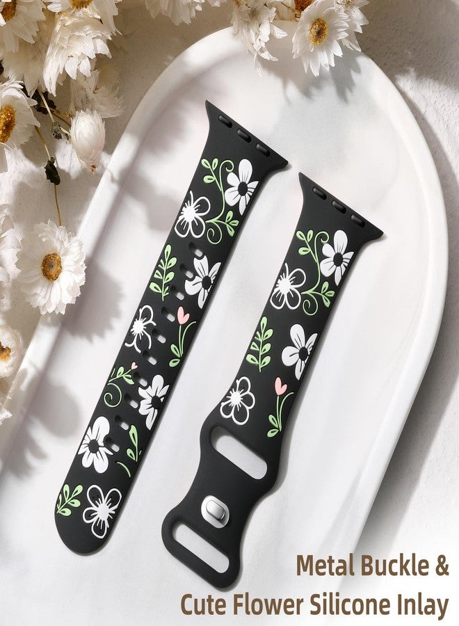 Witzon Floral Band Compatible with Apple Watch Bands For Women 41mm 40mm 38mm 42mm 44mm 45mm 46mm 49mm, Engraved Cute Flower Soft Silicone Strap for iWatch Series 11 10 9 8 7 6 5 4 3 2 1 SE Ultra - Image 4