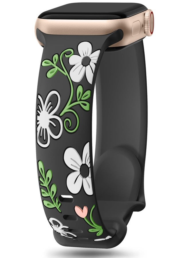 Witzon Floral Band Compatible with Apple Watch Bands For Women 41mm 40mm 38mm 42mm 44mm 45mm 46mm 49mm, Engraved Cute Flower Soft Silicone Strap for iWatch Series 11 10 9 8 7 6 5 4 3 2 1 SE Ultra - Image 1